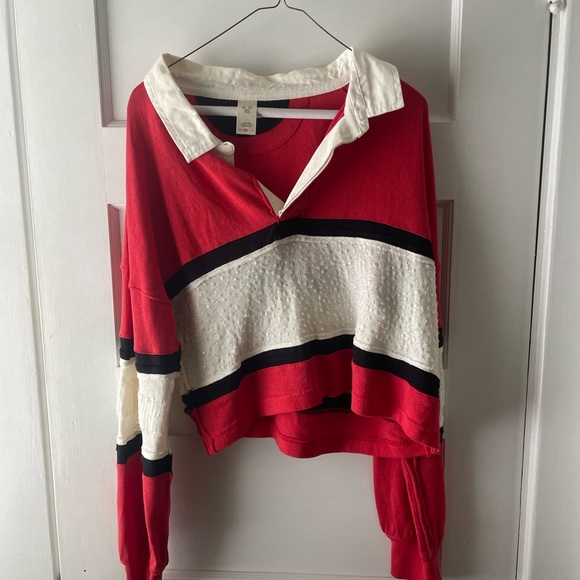 Free People red/white/ sequin rugby top - Picture 2 of 4